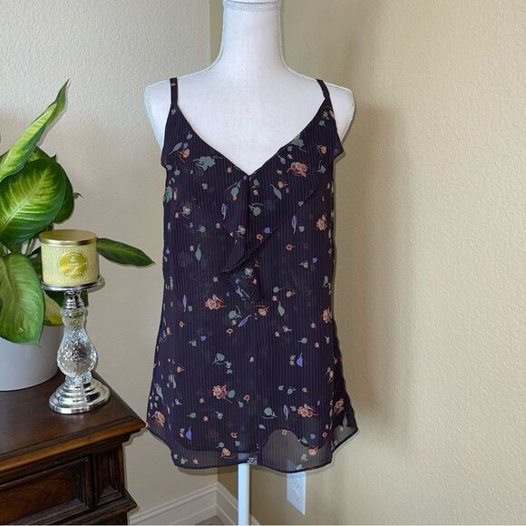 Cabi Black Magenta Pinstripe Ruffle Cami Fall 2018 #3607 Size Small - Picture 3 of 4